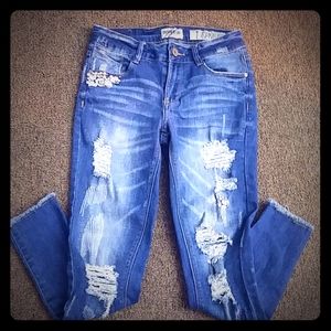 Denim Blvd Skinny 1 JeansDistresses Beaded Gem